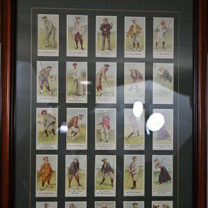 PRISTINE Framed Set of 25 Copes Golfers Cigarette Cards Reprints Tobacco 14x20